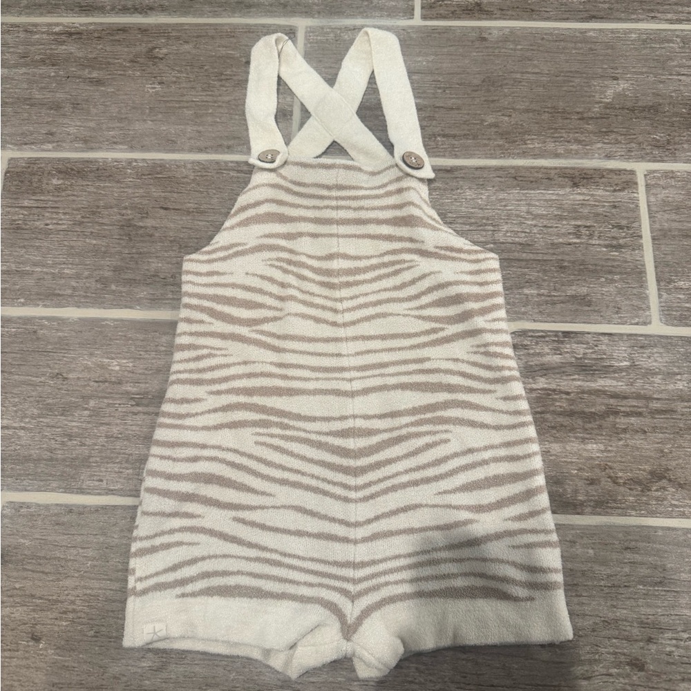 BAREFOOT DREAMS COZYCHIC ULTRA LITE TODDLER SHORTALL OVERALL TAN ANIMAL ZEBRA